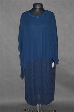 1059 Dámský šatový dvojkomplet(krajkové šaty+lehká halenka), kr. rukáv, kul. výstřih, barva: tm. modrá, vel.: 54