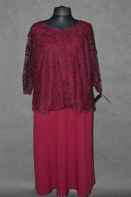 1161 Dámské, dlouhé, společenské šaty, barva: bordó, krajka, loktový rukáv, kul. výstřih, vel.: 56