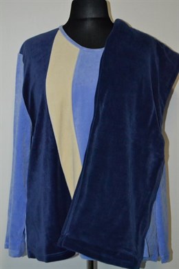 1546 Dámský domácí úbor - bavlněný plyš - modro-béžový, vel. 5XL