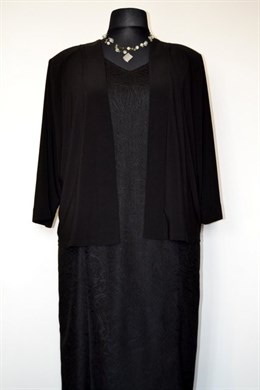 1233 Černý společenský kostým - krajkové šaty + bluzón - vel. 50