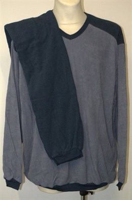 4502 Froté pyžamo,  dl. rukáv, modré, šedé 3XL-5XL