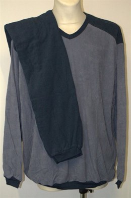 4502 Froté pyžamo,  dl. rukáv, modré, šedé 3XL,5XL