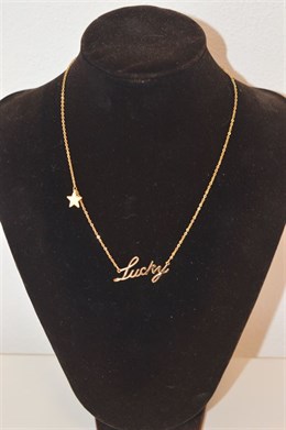 9006 Dámský, zlatý náhrdelník s přívěskem hvězdičky a nápisem Lucky!!POSLEDNÍ KUS!!