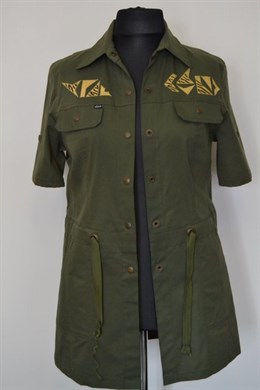 1012 Safari kabátek,khaki, kr. rukáv, prodloužený - vel. 42 - SLEVA!!!