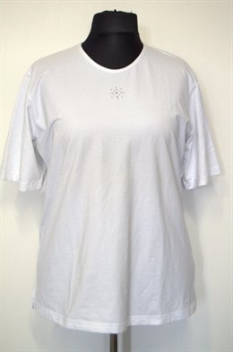 1432 Dámské bílé triko, kr. rukáv - malá stříbrná aplikace na předním díle - vel. 48- SLEVA!!