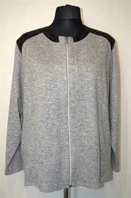 1033 Dámský kabátek na zip, šedý s černými doplňky,   - vel. 58