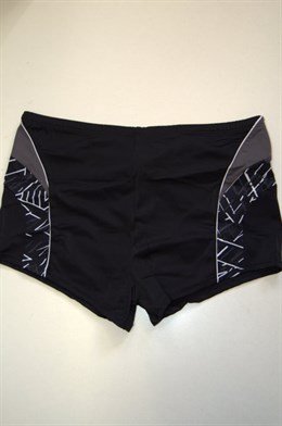 4552 Pánské plavky s nohavičkou, černé s šedo-bílým potiskem, XL-XXL