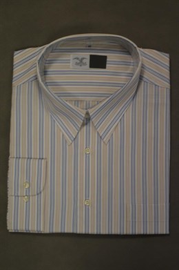 31 Pánská košile, modro-bílo-hnědý proužek, dl. rukáv, vel. 48