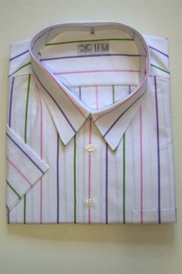4036 Bílá košile s fialovo-růžovo-zeleným proužkem, kr. rukáv - vel. 50