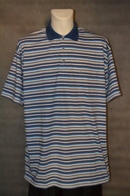 4364  Pánská polokošile, kr. rukáv - modro-šedo-bílý pruh - obvod 140 cm