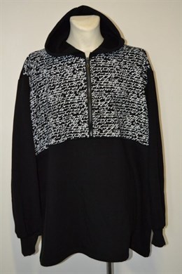 4443 Pánská luxusní mikina, černá s černo-bílým tiskem, kr. zip, kapuce, hrudník 160-210 cm