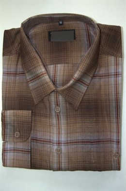 4445 Pánská barchetová košile, dl. rukáv - hnědo-béžová kostka , kapsička- vel.  52