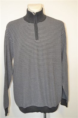 4504 Luxusní pánský svetr, na kr. zip, šedý pruh, vel.3 XL