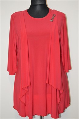 1362 Dámská červená halenka, efekt 2v1, vel.3XL