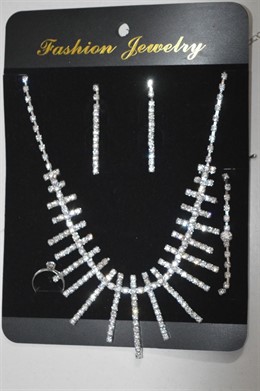 0006 Štrasová sada-náhrdelník, náramek, náušnice, prstýnek