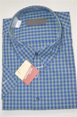 4384 Pánská košile,modro-zel. kostka, kr. rukáv - vel. 53/54