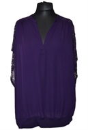 1399 Dámská, společenská halenka, barva: fialová, krajkové rukávy, 140cm
