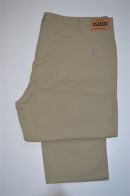 4466 Pánské prodloužené béžové kalhoty, pas 136 cm